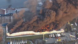 Firefighters from multiple departments battled the massive blaze that erupted at the Toledo Beach Marina in LaSalle, MI, early Friday. Firefighters from multiple departments battled the massive blaze that erupted at the Toledo Beach Marina in LaSalle, MI, early Friday.