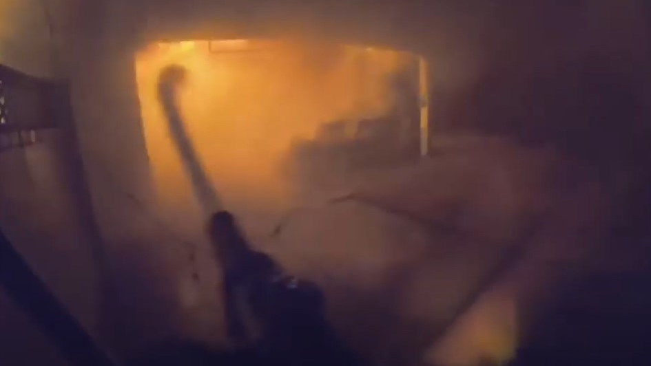 A Turlock, CA, firefighter's helmet camera captured raw footage of crews battling a fire that broke out in a detached residential garage Thursday.