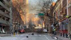 The scene following an early-morning explosion in Nashville, TN, on Christmas Day, Dec. 25, 2020.