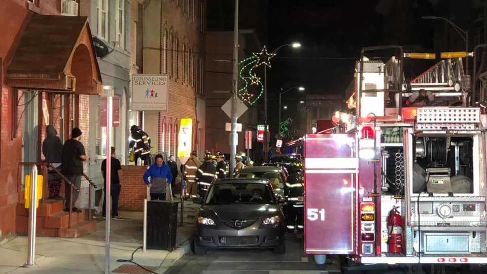 Yorkville, PA, Hose Company's structure collapse team worked to stabilize a building in Pottsville on Wednesday.