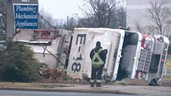 A Charlotte Fire Department engine rests on its side after a rollover crash on Sunday, Dec. 20, 2020. A Charlotte Fire Department engine rests on its side after a rollover crash on Sunday, Dec. 20, 2020.