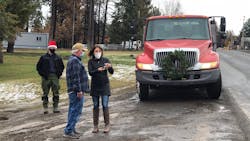 Washington State Commissioner of Public Lands Hilary Franz hands over the keys to a new apparatus she brought as a gift to Malden, WA, firefighters on Thursday, Dec. 17, 2020.