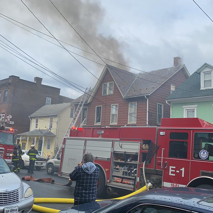 A Bethlehem, PA, firefighter suffered a back injury battling a three-alarm fire Saturday.