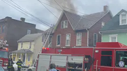 A Bethlehem, PA, firefighter suffered a back injury battling a three-alarm fire Saturday.