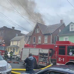 A Bethlehem, PA, firefighter suffered a back injury battling a three-alarm fire Saturday. A Bethlehem, PA, firefighter suffered a back injury battling a three-alarm fire Saturday.