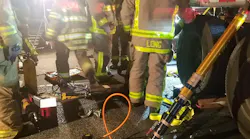 Willimantic, CT, firefighters freed a person who was pinned underneath the wheels of a tractor-trailer Wednesday.