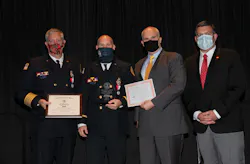 Present at the award ceremony (from l.): Virginia Beach Fire Chief David Hutcheson, Capt. Edward “Woody” Landgrover and STIHL representatives Roger Phelps and John Allen. Present at the award ceremony (from l.): Virginia Beach Fire Chief David Hutcheson, Capt. Edward “Woody” Landgrover and STIHL representatives Roger Phelps and John Allen.