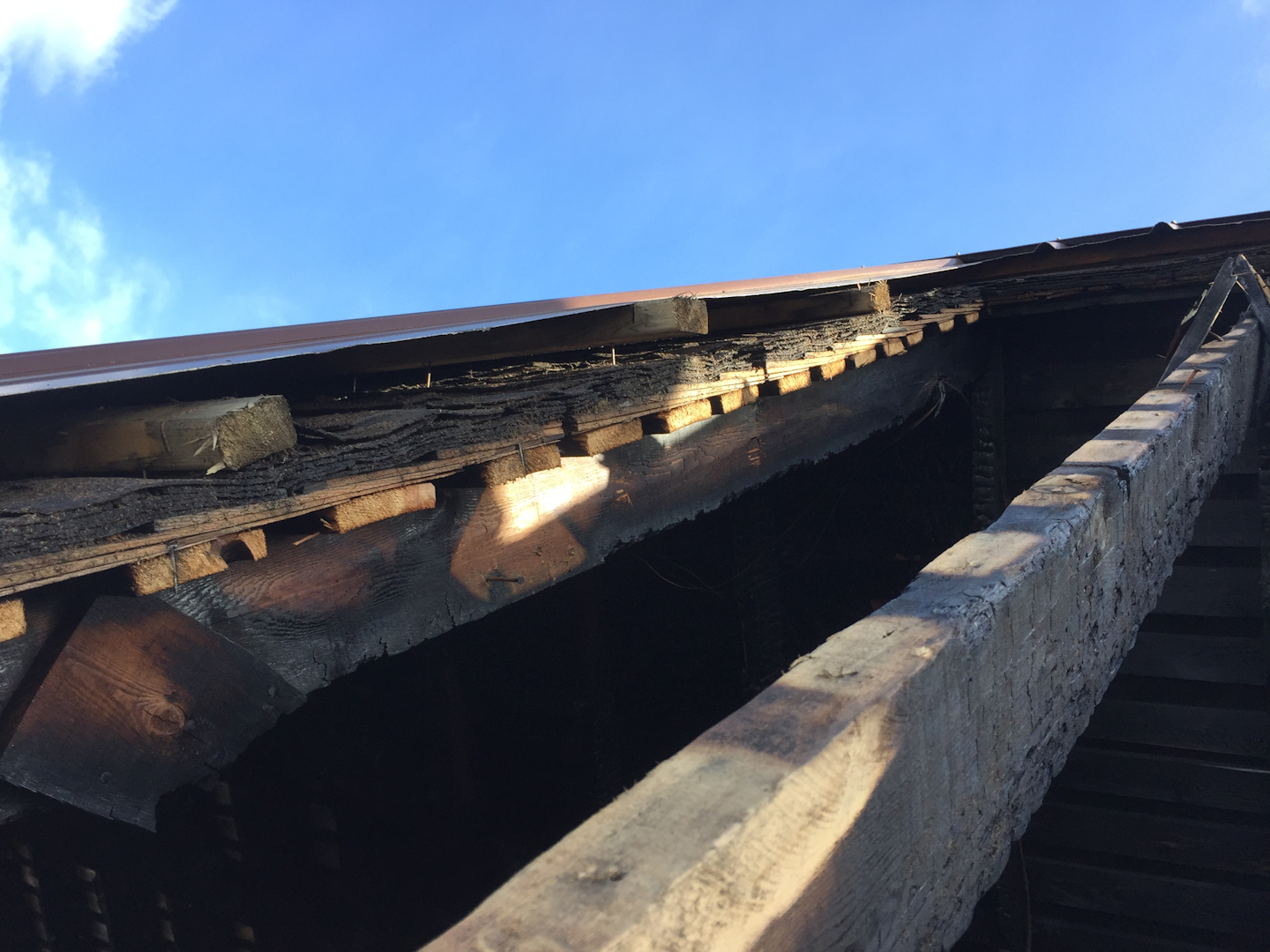 A diamond-blade rotary saw can be quite effective for vertical ventilation of a traditional metal roof. However, in cases in which the metal roof was installed over multiple asphalt roofs, the rotary saw can bind.