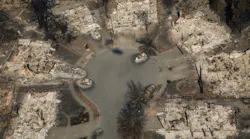 An aerial view of the damage caused by the Tubbs Fire in the Coffey Park neighborhood in Santa Rosa, CA, in October 2017.