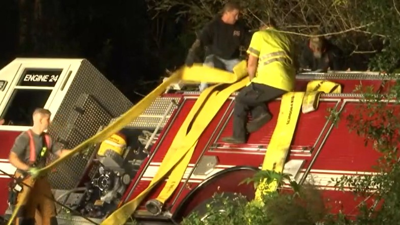 A Bonita Springs Fire Control &amp; Rescue District apparatus rolled over as firefighters were responding to a fire Wednesday.