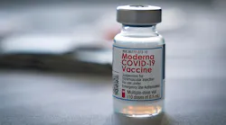 A vial of the Moderna COVID-19 vaccine awaits injection last week at the Tequesta, FL, Fire Department.