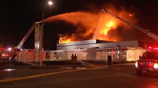 Three firefighters were injured while battling a three-alarm commercial fire in Chula Vista, CA, on Monday.
