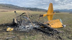 Two people were injured when a small plan crashed and caught fire in a field in Ealge Point, OR, on Thursday. Two people were injured when a small plan crashed and caught fire in a field in Ealge Point, OR, on Thursday.