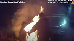 A Hamilton County, OH, sheiff's officer, a Mongtomery police officer and an off-duty officer rescued a woman from a burning vehicle Saturday.