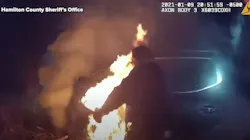 A Hamilton County, OH, sheiff's officer, a Mongtomery police officer and an off-duty officer rescued a woman from a burning vehicle Saturday.