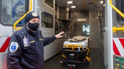Neptune Township, NJ, EMS manager Bil Rosen demonstrates the agency&apos;s new disinfecting system for ambulances called MEDS (Modular Electrostatic Disinfection System), which will allow ambulances to more quickly return to service after COVID and other infectious disease calls.