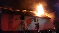 Worcester, MA, firefighters battle a three-alarm fire Tuesday that broke out at a vacant home for the second time in nearly four months. Worcester, MA, firefighters battle a three-alarm fire Tuesday that broke out at a vacant home for the second time in nearly four months.
