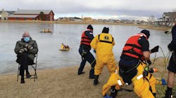 The South Adams County, CO, Fire Department shared this Bernie Sanders meme photo from Friday's ice rescue training. The South Adams County, CO, Fire Department shared this Bernie Sanders meme photo from Friday's ice rescue training.