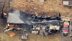 The scene of a house fire in which the roof collapsed, killing two firefighters and two residents in Waynoka, OK, on Friday Jan. 29, 2021. The scene of a house fire in which the roof collapsed, killing two firefighters and two residents in Waynoka, OK, on Friday Jan. 29, 2021.