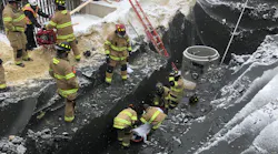 Rochester, MN, firefighters rescued an injured worker who fell 15 to 20 feet into a sloped trench at a construction site Tuesday.