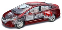 This cutaway of a Honda FCX Clarity hydrogen fuel cell vehicle shows the location of the hydrogen tank (red). The best way to handle a vehicle fire that involves hydrogen is to cool the surrounding surface and let the fire burn itself out. Extinguishing the fire might allow an uncontrolled hydrogen leak to reignite if another ignition source is encountered. This cutaway of a Honda FCX Clarity hydrogen fuel cell vehicle shows the location of the hydrogen tank (red). The best way to handle a vehicle fire that involves hydrogen is to cool the surrounding surface and let the fire burn itself out. Extinguishing the fire might allow an uncontrolled hydrogen leak to reignite if another ignition source is encountered.