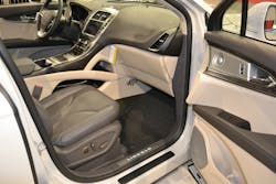 On approach to a vehicle and while standing fully upright, an undeployed front-passenger kneebag might not be apparent to the rescuer who is conducting a kneebag size-up. On approach to a vehicle and while standing fully upright, an undeployed front-passenger kneebag might not be apparent to the rescuer who is conducting a kneebag size-up.