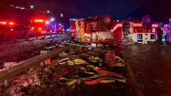 Four Asheville, NC, firefighters were injured in a rollover crash Saturday. Four Asheville, NC, firefighters were injured in a rollover crash Saturday.