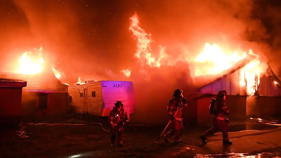 Fort Worth, TX, firefighters battled a three-alarm nursing home fire late Tuesday.