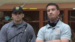 Fort Worth, TX, firefighters Morgan Hix (left) and Joey Gann. Fort Worth, TX, firefighters Morgan Hix (left) and Joey Gann.