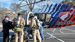 A man is airlifted to the hospital after Fort Worth, TX, firefighters found him in the yard when they responded to a house fire Monday. A man is airlifted to the hospital after Fort Worth, TX, firefighters found him in the yard when they responded to a house fire Monday.