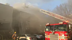 Montgomery County, MD, firefighters used an aerial to rescue a person from the third floor of a burning apartment building in Gaithersburg on Sunday.