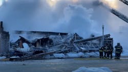 Hammond, IN, firefighters worked for more than 14 hours in frigid cold to put out a fire that collapsed a building Sunday. Hammond, IN, firefighters worked for more than 14 hours in frigid cold to put out a fire that collapsed a building Sunday.