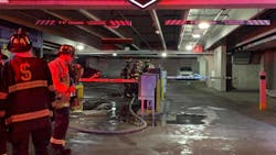 Five Somerville, MA, firefighters were injured battling a parking garage fire early Wednesday.