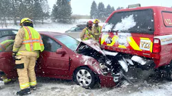 A Spokane Valley, WA, battalion chief's vehicle was rear-ended Monday while the first responder was working at the scene of a previous accident.