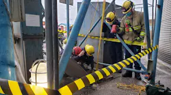 Spokane Valley, WA, firefighters rescued a man who fell 19 feet down a grain elevator at a processing plant Monday.