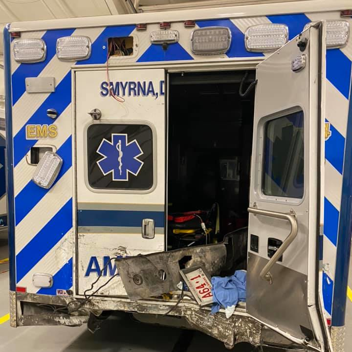 Two EMS workers for American Legion Ambulance Station 64 in Smyrna County, DE, were injured when an alleged drunken driver rear-ended their ambulance while transporting a patient early Saturday.