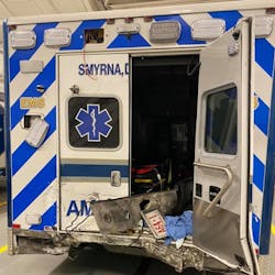 Two EMS workers for American Legion Ambulance Station 64 in Smyrna County, DE, were injured when an alleged drunken driver rear-ended their ambulance while transporting a patient early Saturday. Two EMS workers for American Legion Ambulance Station 64 in Smyrna County, DE, were injured when an alleged drunken driver rear-ended their ambulance while transporting a patient early Saturday.