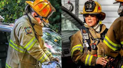 A composite of hand-painted photos of firefighters Jennifer Myers, left, and Beth Mason that appear on the Facebook page of the Dover, NH, Professional Firefighters Union.