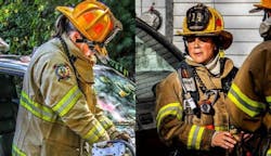 A composite of hand-painted photos of firefighters Jennifer Myers, left, and Beth Mason that appear on the Facebook page of the Dover, NH, Professional Firefighters Union. A composite of hand-painted photos of firefighters Jennifer Myers, left, and Beth Mason that appear on the Facebook page of the Dover, NH, Professional Firefighters Union.