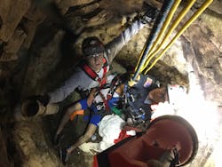 In July 2017, the Cohasset, MA, Fire Department and the Plymouth County Technical Rescue Team combined to rescue a 37-year-old man who fell approximately 15 feet into what seemed to have been a septic tank. The victim’s injuries were treated in the confined space as best as possible, and then he was placed in a patient packaging and extrication system to be hoisted from the hole. In July 2017, the Cohasset, MA, Fire Department and the Plymouth County Technical Rescue Team combined to rescue a 37-year-old man who fell approximately 15 feet into what seemed to have been a septic tank. The victim’s injuries were treated in the confined space as best as possible, and then he was placed in a patient packaging and extrication system to be hoisted from the hole.