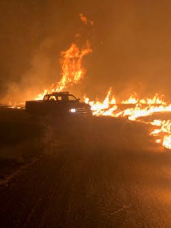 A few hours after the author called for a Fire Front Following strategy, he and a strike team of engines hurried up the mountain to try to save as many houses as possible. Unsurprisingly, building construction and clearance limited their success. A few hours after the author called for a Fire Front Following strategy, he and a strike team of engines hurried up the mountain to try to save as many houses as possible. Unsurprisingly, building construction and clearance limited their success.