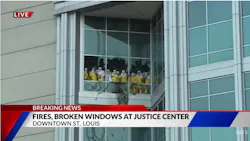 Inmates shattered windows, threw debris to the street and set fires at the City Justice Center in downtown St. Louis. Inmates shattered windows, threw debris to the street and set fires at the City Justice Center in downtown St. Louis.
