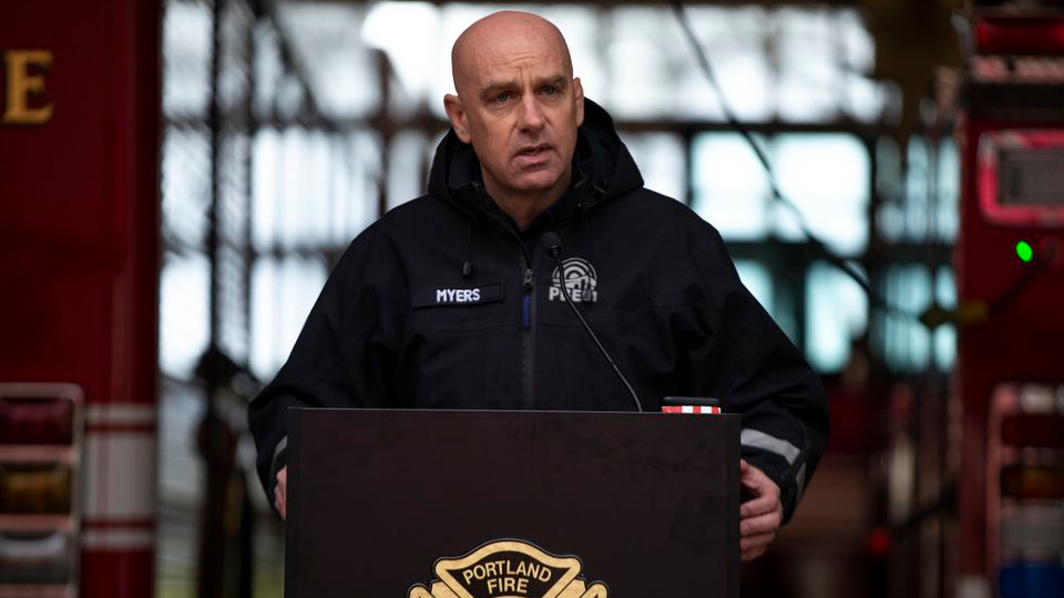 Mike Myers at a 2020 media briefing regarding the response to the coronavirus pandemic in Portland, OR.