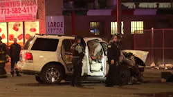 Two people were killed and five were injured in a high-speed, two-vehicle accident Wednesday in Chicago's Scottsdale neighborhood. Two people were killed and five were injured in a high-speed, two-vehicle accident Wednesday in Chicago's Scottsdale neighborhood.