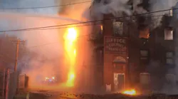 Firefighters from the five departments in Enfield, CT, battled a three-alarm fire early Wednesday.