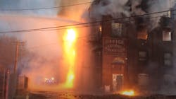 Firefighters from the five departments in Enfield, CT, battled a three-alarm fire early Wednesday. Firefighters from the five departments in Enfield, CT, battled a three-alarm fire early Wednesday.