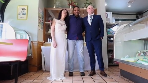 Lexington, KY, firefighter Anthony Mathies performed the doughnut shop wedding ceremony of University of Kentucky EMT Heather Sutton and Cynthiana police Officer Brandon Puckett on Friday.