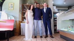 Lexington, KY, firefighter Anthony Mathies performed the doughnut shop wedding ceremony of University of Kentucky EMT Heather Sutton and Cynthiana police Officer Brandon Puckett on Friday. Lexington, KY, firefighter Anthony Mathies performed the doughnut shop wedding ceremony of University of Kentucky EMT Heather Sutton and Cynthiana police Officer Brandon Puckett on Friday.