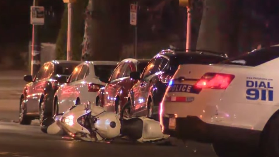 A 34-year-old motorcyclist was killed after running over a Philadelphia Fire Department hoseline during a call early Sunday.