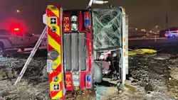 Icy roads during February's severe winter weather contributed to the rollover accident of a San Antonio fire apparatus.